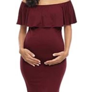 Glampunch Women’s Maternity Dress -Off Shoulder Ruffles